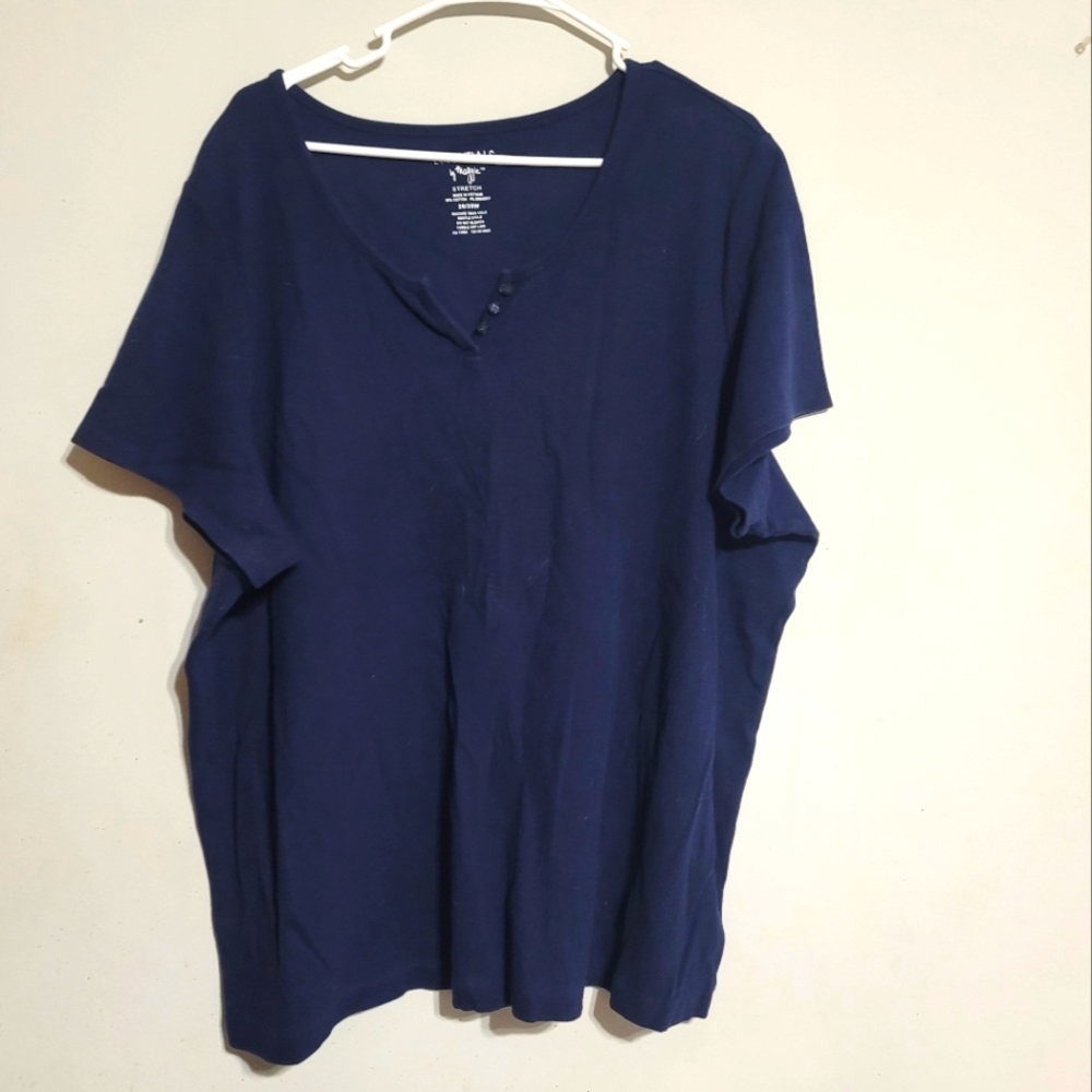 Maggie Barnes 3x 4x 26 28 Navy Blue‎ Shirt Cotton Knit Top Stretchy Plus Size